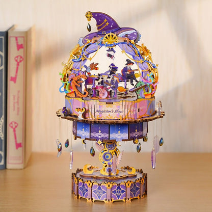 Colorful mechanical music box of Magical theme inspired by Harry Potter on table
