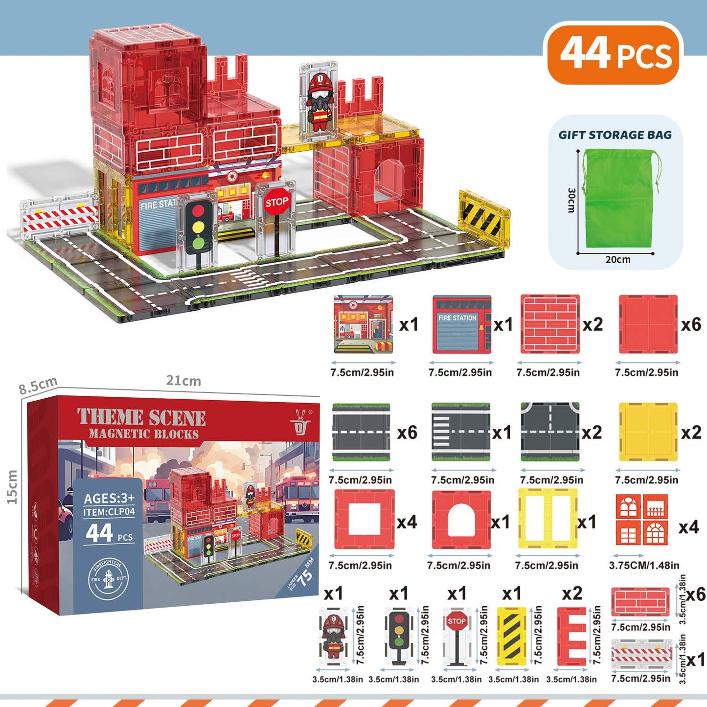 108-Piece Fire Engine Magnetic Tile Building Set