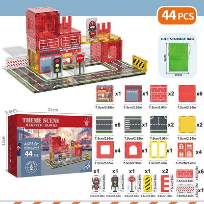 108-Piece Fire Engine Magnetic Tile Building Set