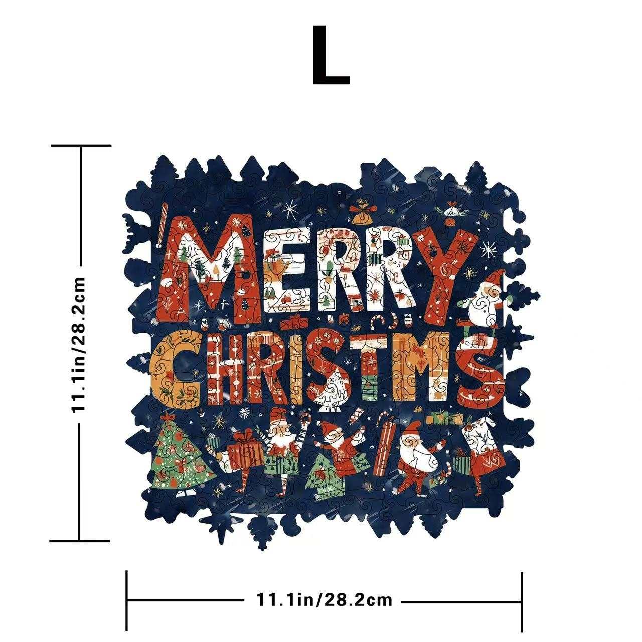 Merry Christmas Sign Shaped Wooden Jigsaw Puzzle
