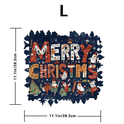 Merry Christmas Sign Shaped Wooden Jigsaw Puzzle