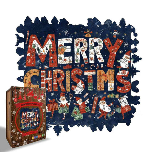 Merry Christmas Sign Shaped Wooden Jigsaw Puzzle