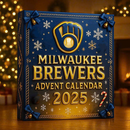 Milwaukee Brewers Advent Calendar 2025 with decorative elements on a blurred background
