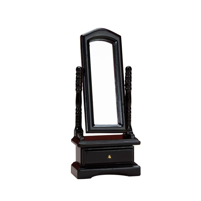 black Miniature Furniture Dressing Mirror for DIY Dollhouse Projects in 1:12 scale