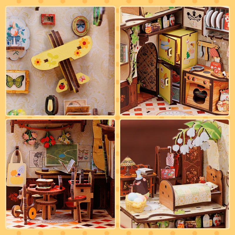 Mole's Apartment DIY Book Nook Kit, Bookshelf Insert Diorama, 3D Wooden Puzzles Bookend, Miniature House Crafts