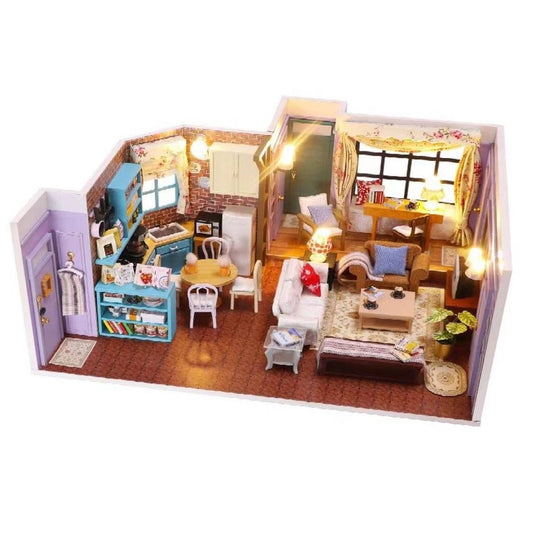 Monica's Apartment DIY Dollhouse kit, a miniature house crafts inspired by the TV show "Friends", perfect for model building lovers, dollhouse collectors, home decor, A great DIY project for "Friends" fans.