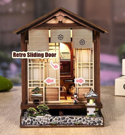 Miniature Model of a traditional Japanese house with a retro sliding door