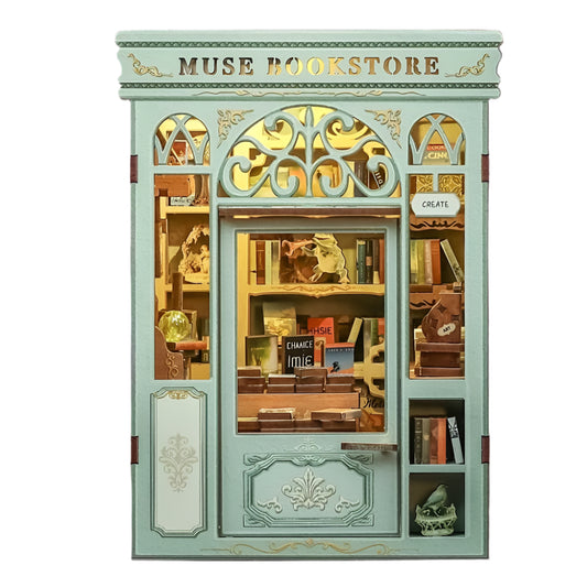 image displaying front side of Muse Bookstore DIY Book Nook Kit in white background