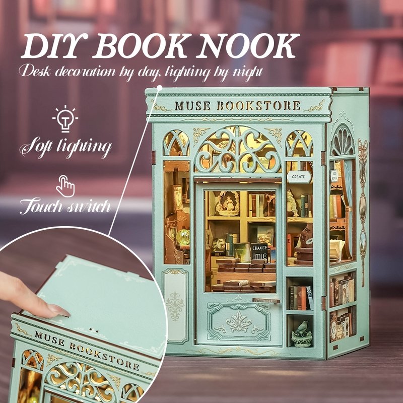 image displaying the touch switch design of Muse Bookstore DIY Book Nook Kit