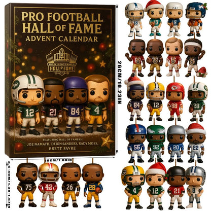 Pro Football Hall of Fame advent calendar with figurines on a white background