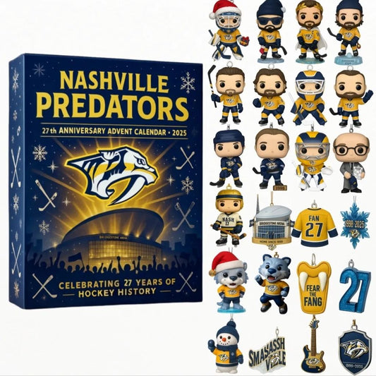 Nashville Predators advent calendar with figures and box on a white background