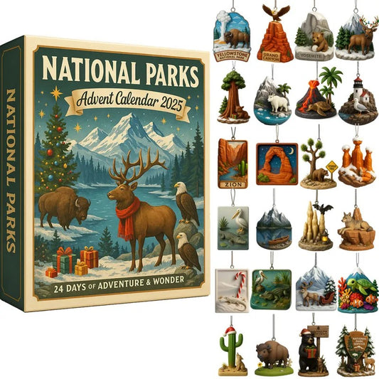 National Parks Advent Calendar 2025 with scenic packaging and hanging miniatures.