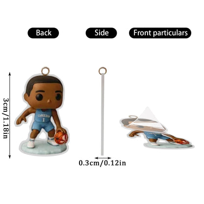Basketball figurine with measurements on a white background