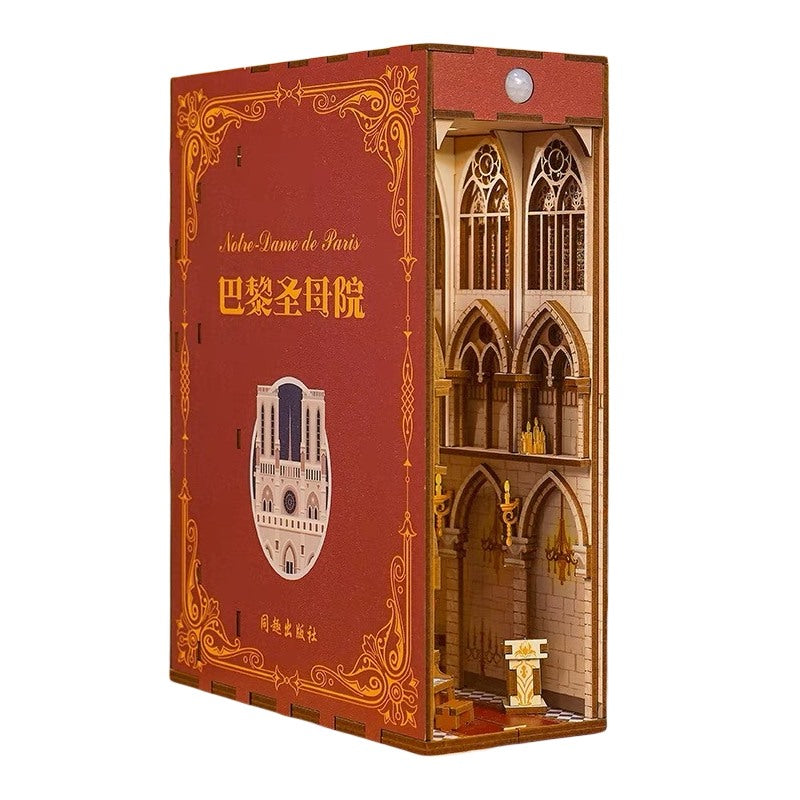 Notre Dame De Paris DIY Book Nook Kit - 3D Wooden Bookend - French Bookshelf Insert Diorama - Miniature Crafts