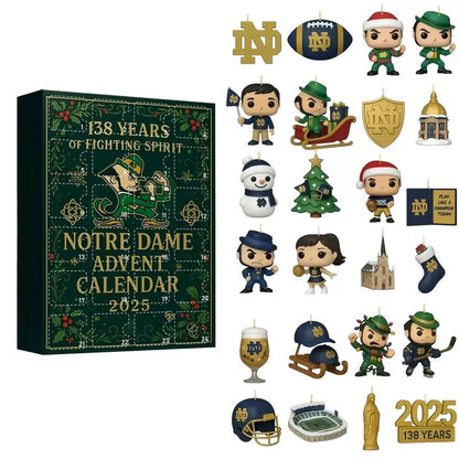 Notre Dame Advent Calendar with various themed figurines and decorations on a white background