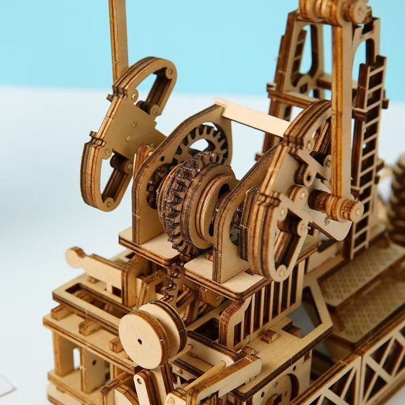 image displayed detail of the finished Oil Derrick 3D Wooden Puzzle