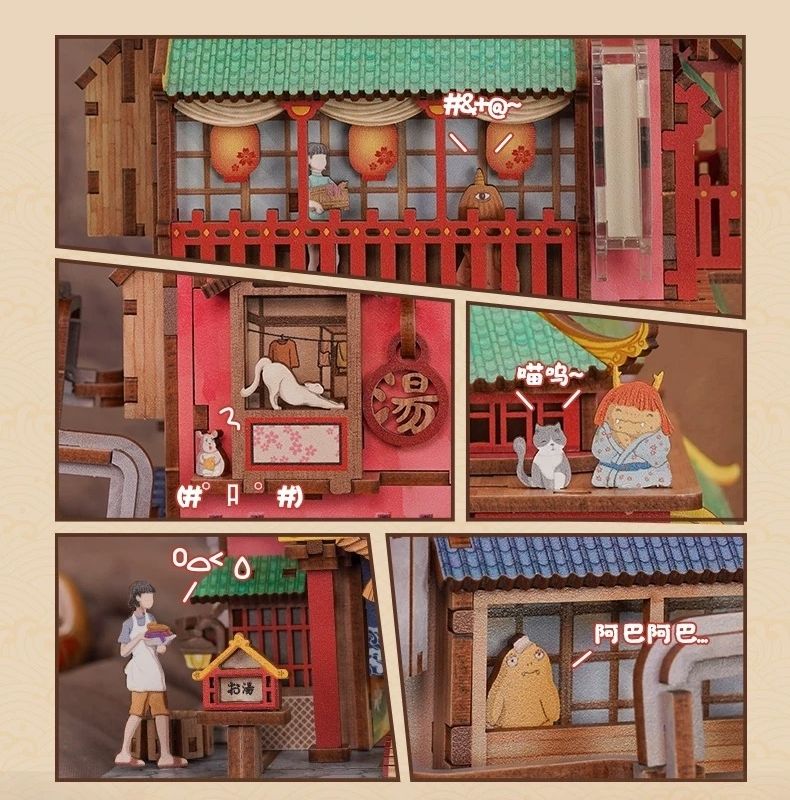 close-up details of the Japanese Bathhouse Onsen Saga DIY Miniature House Kit