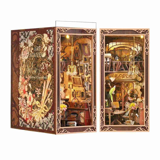 Painter's Day at Dusk DIY Book Nook Kit , A charming miniature 3d wooden puzzles inspired Art Nouveau, perfect for bookshelf decor, and dollhouse collectors, or a gift for art lovers and DIY enthusiasts