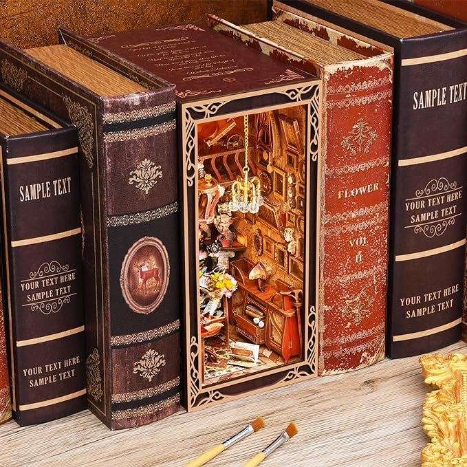 Painter's Day at Dusk DIY Book Nook Kit , A charming miniature 3d wooden puzzles inspired Art Nouveau, perfect for bookshelf decor, and dollhouse collectors, or a gift for art lovers and DIY enthusiasts, shelf insert