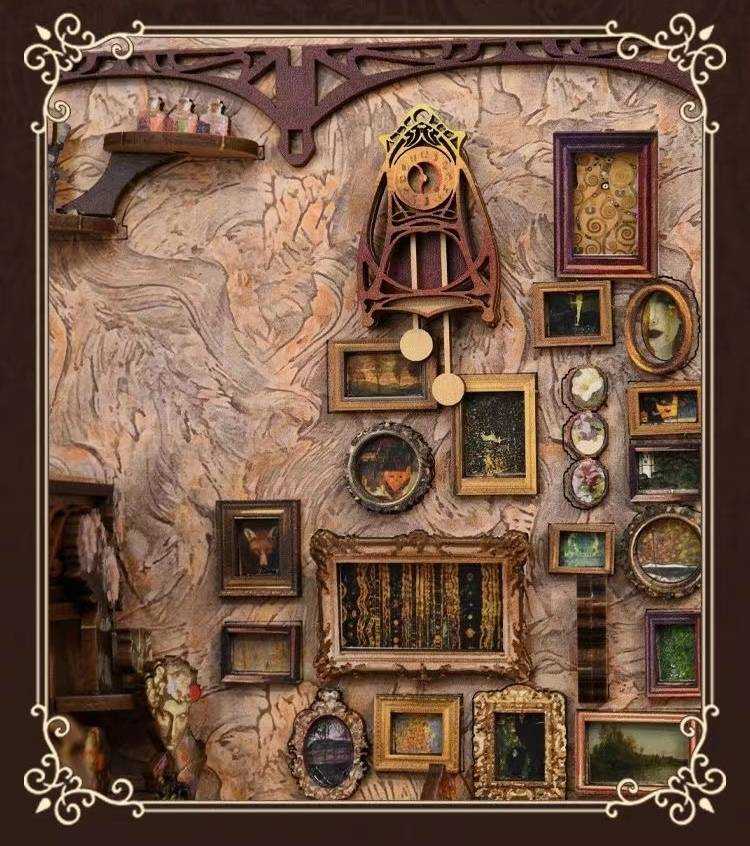 Painter's Day at Dusk DIY Book Nook Kit , A charming miniature 3d wooden puzzles inspired Art Nouveau, perfect for bookshelf decor, and dollhouse collectors, or a gift for art lovers and DIY enthusiasts, scene 3