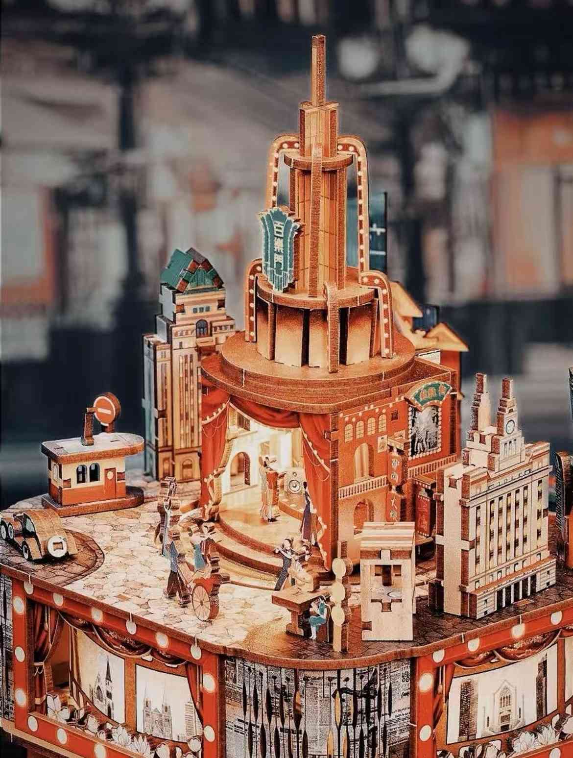 close up the  assembled Paramount Ballroom DIY Music Box 3D Puzzle Kit