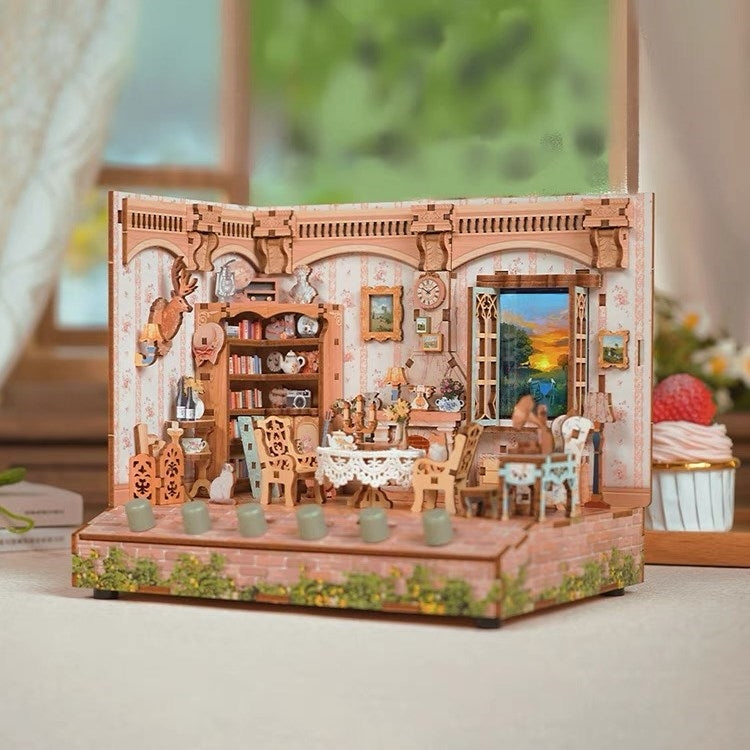 Pastoral Time DIY Wooden Miniature House Kit Dollhouse 3D Puzzles White Sounds
