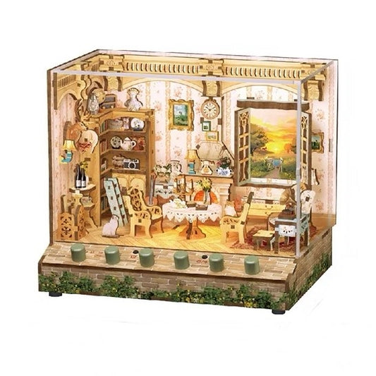 Pastoral Time DIY Wooden Miniature House Kit Dollhouse 3D Puzzles White Sounds