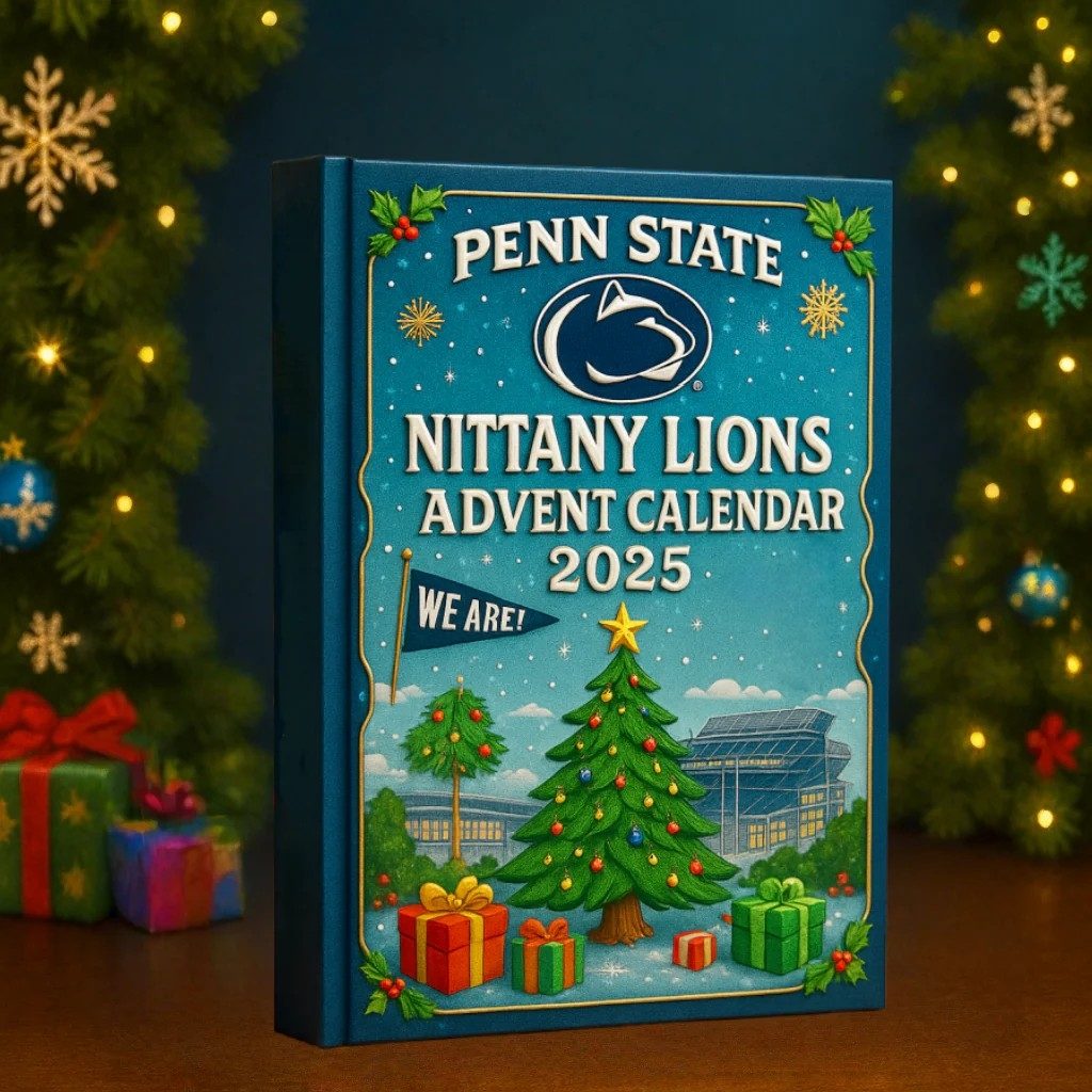 Penn State Nittany Lions Advent Calendar 2025 with Christmas decorations in the background