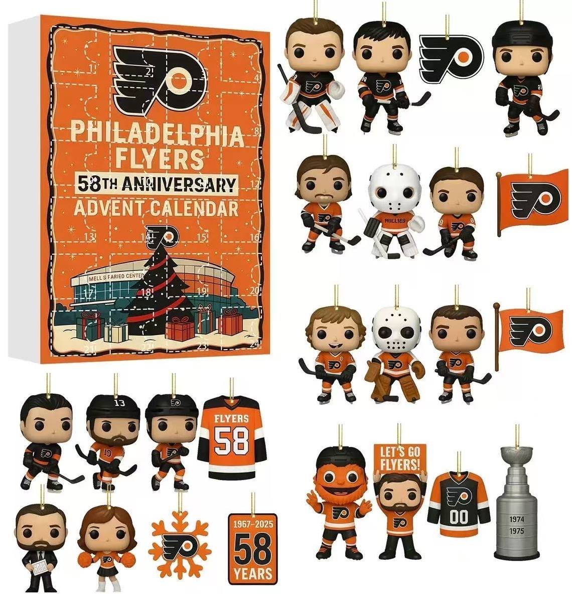 Philadelphia Flyers 58th Anniversary Advent Calendar with collectible figures and poster