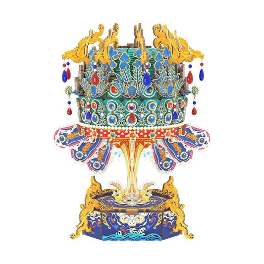 Elegant Phoenix Crown Music Box 3D Wooden Puzzle inspired by Empress Xiaojing's crown, showcasing intricate craftsmanship and royal design.