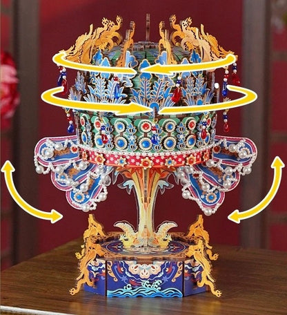 Demonstration of the Phoenix Crown Music Box in motion, showing the rotating dragon and phoenix as well as the floating ornaments