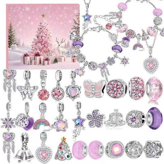 Collection of colorful charms including butterflies, flowers, and other shapes on a white background.