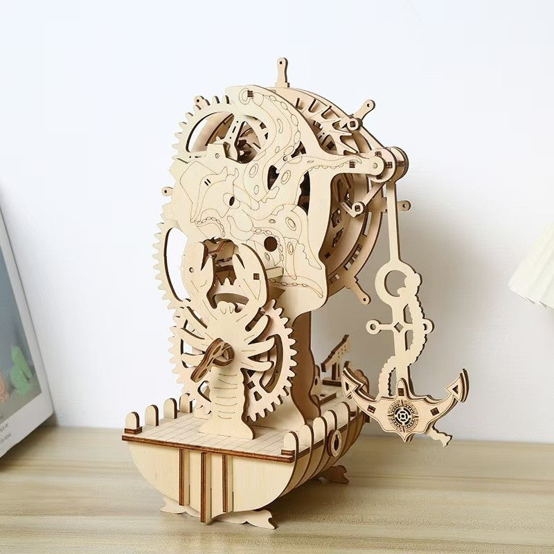 image displaying the backside view of the Pirate Ship Clock 3D Wooden Puzzle