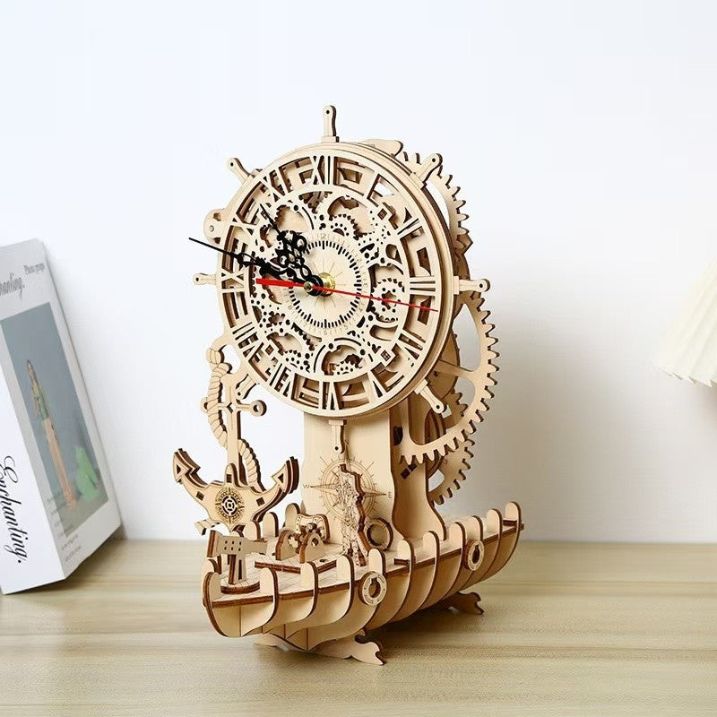 image displaying the right angle view of the Pirate Ship Clock 3D Wooden Puzzle