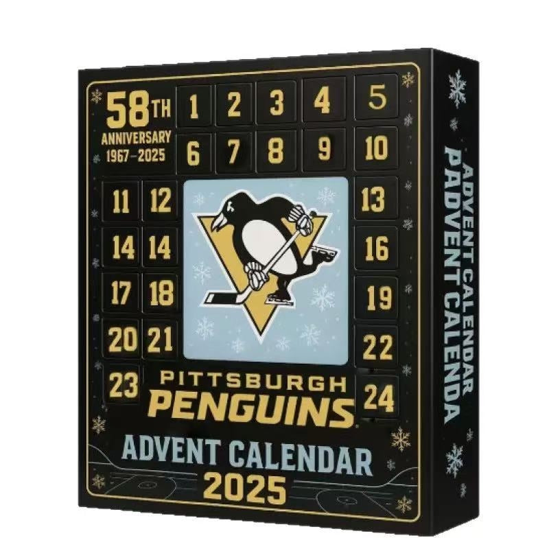 Pittsburgh Penguins advent calendar with logo and numbers on a black background