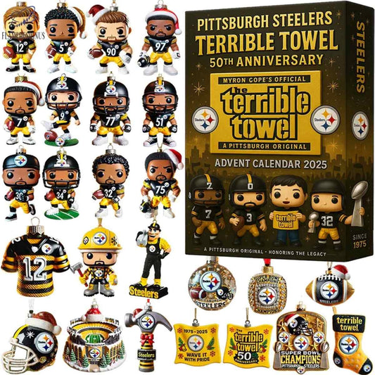 Pittsburgh Steelers-themed Advent calendar with figures and collectibles.