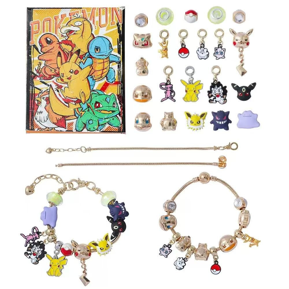 Pokémon-themed jewelry set with charms and bracelets on a white background