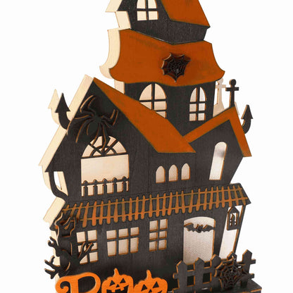 Pre-Lit Wooden Haunted House