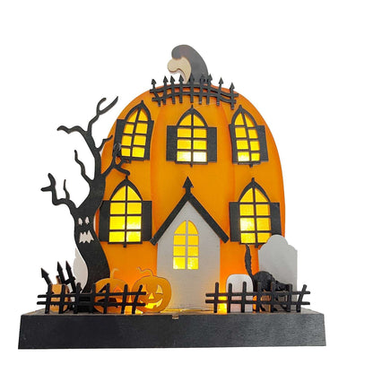 Pre-Lit Wooden Pumpkin House