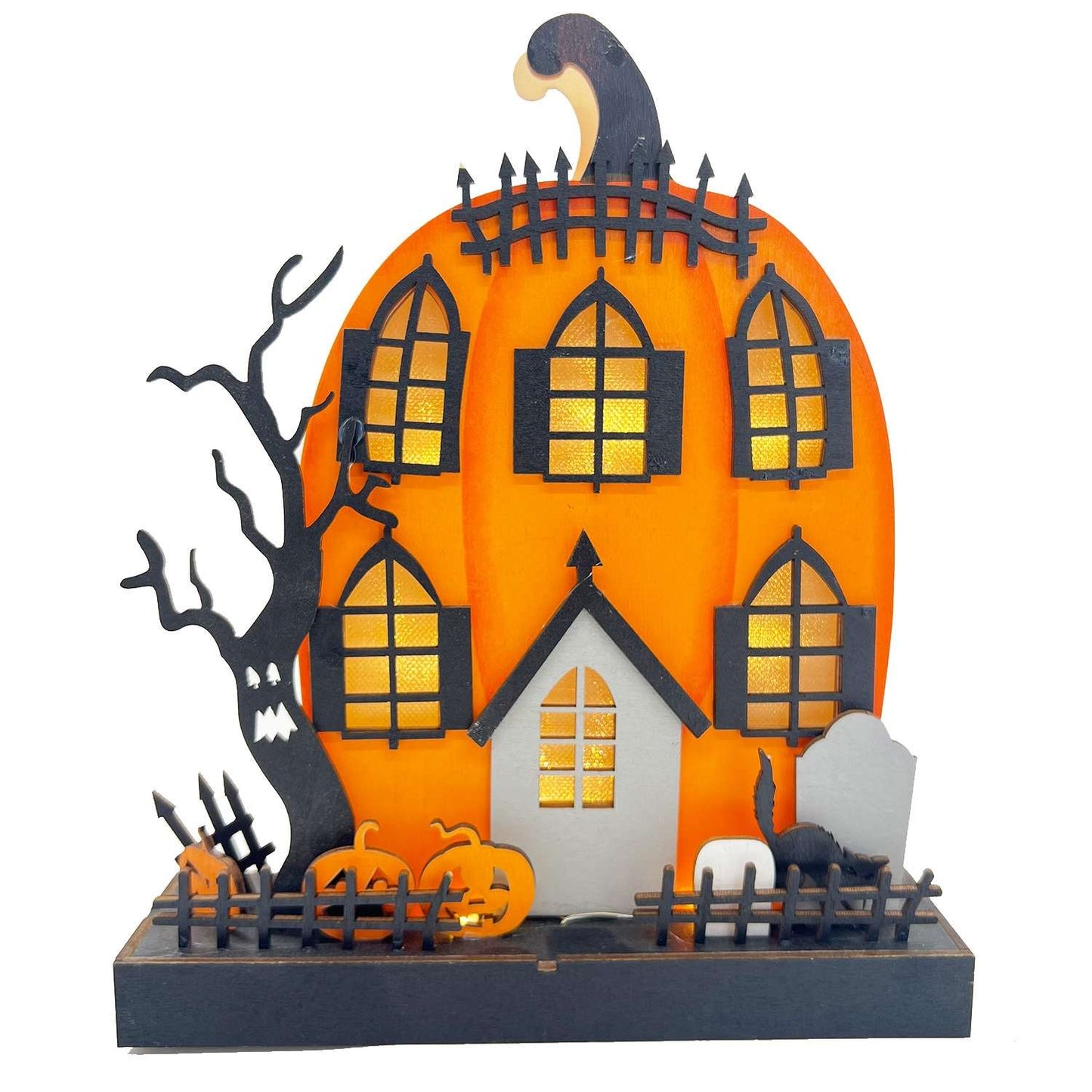 Pre-Lit Wooden Pumpkin House