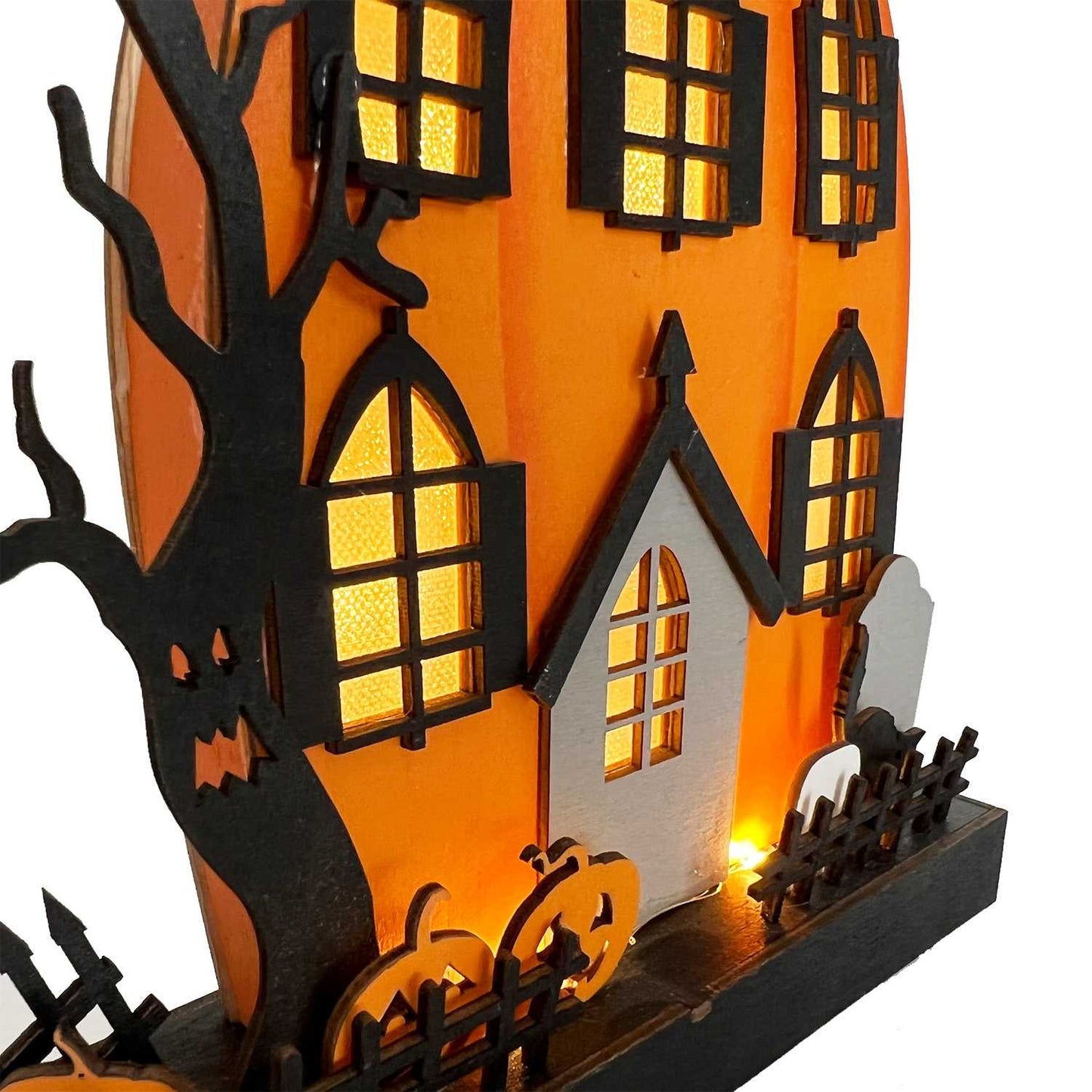 Pre-Lit Wooden Pumpkin House