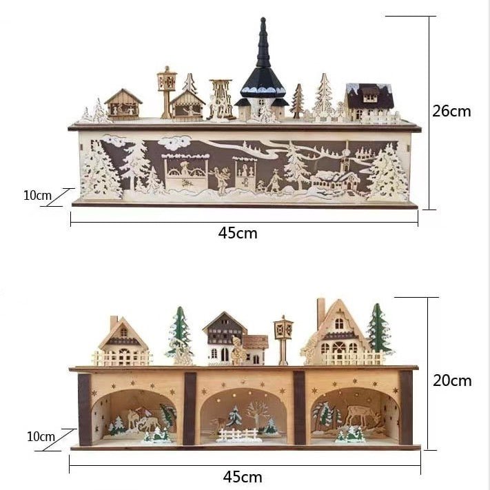 image displaying the dimensions of Pre-lit Wooden Christmas Village Town House Tabletop Decoration