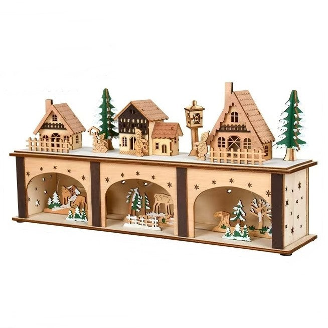 Pre-lit Wooden Christmas Village Town House Tabletop Decoration