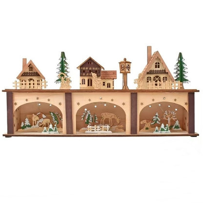 front side of Pre-lit Wooden Christmas Village Town House Tabletop Decoration