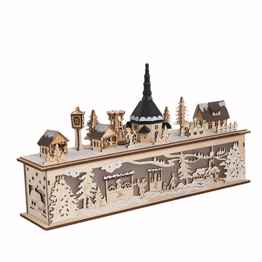 Pre-lit Wooden Christmas Town – A Hand-Painted Holiday Village for Tabletop Decoration