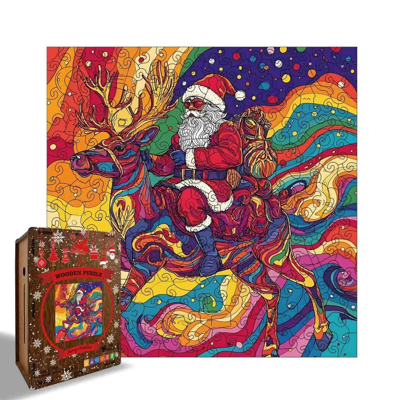 Psychedelic Santa & Reindeer Wooden Jigsaw Puzzle
