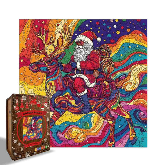 Psychedelic Santa & Reindeer Wooden Jigsaw Puzzle