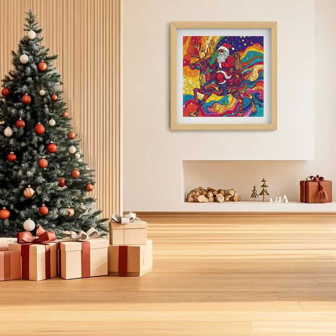 Psychedelic Santa & Reindeer Wooden Jigsaw Puzzle