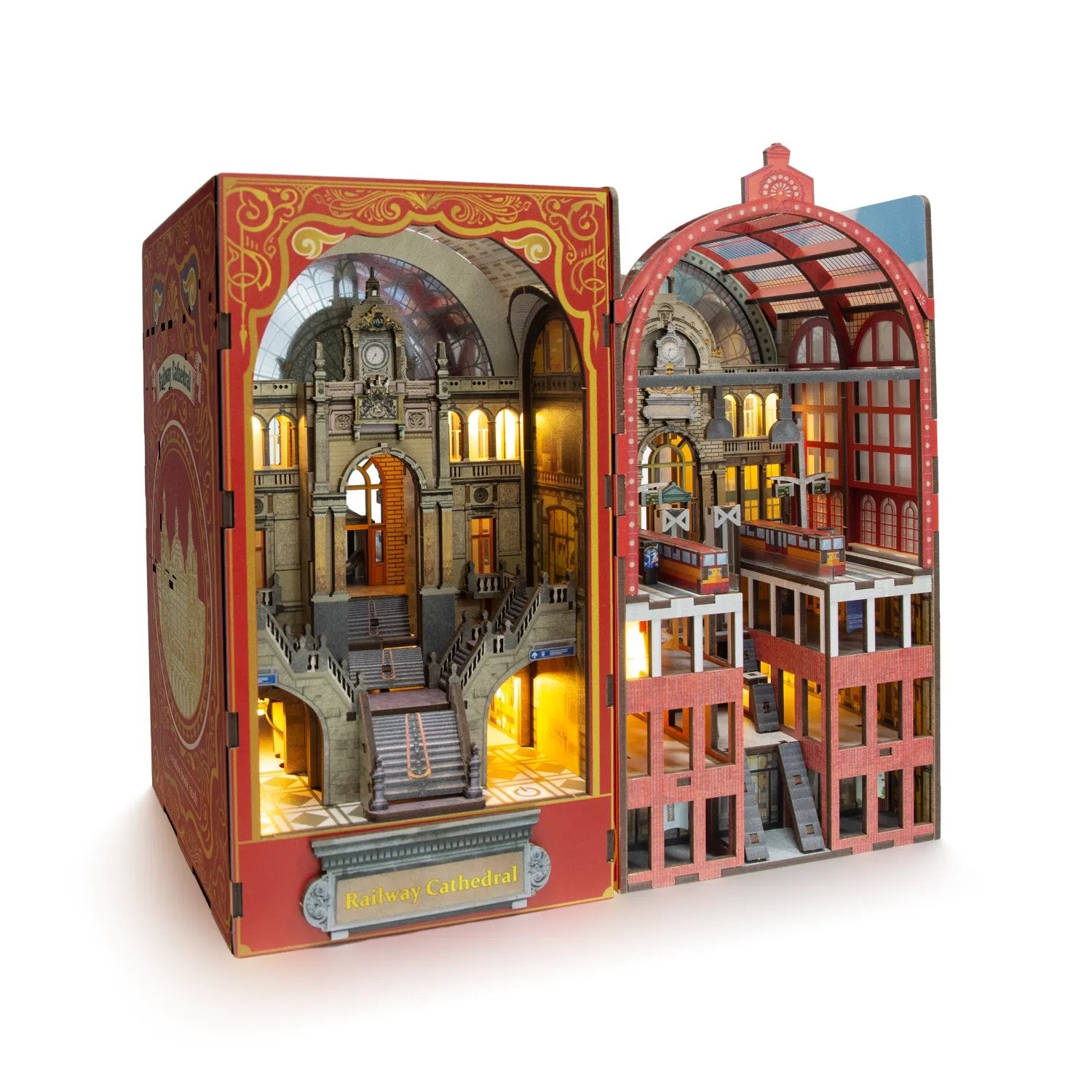 Railway Cathedral | DIY Book Nook Kit | Bookend in Double Scenes | 3d wooden puzzles | bookshelf diorama | miniature house