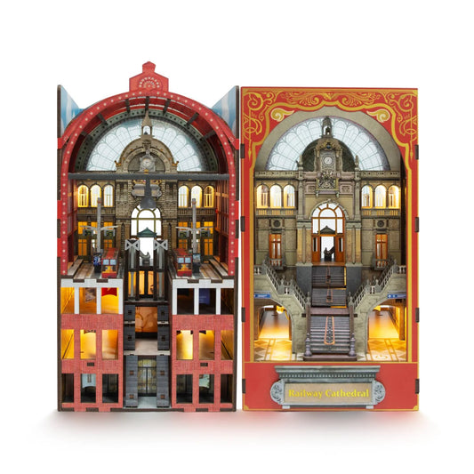 Railway Cathedral | DIY Book Nook Kit | Bookend in Double Scenes | 3d wooden puzzles | bookshelf diorama | miniature house